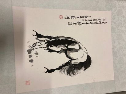 D'après Xu BEIHONG Ensemble de cinquante estampes sur papier représentant des chevaux....
