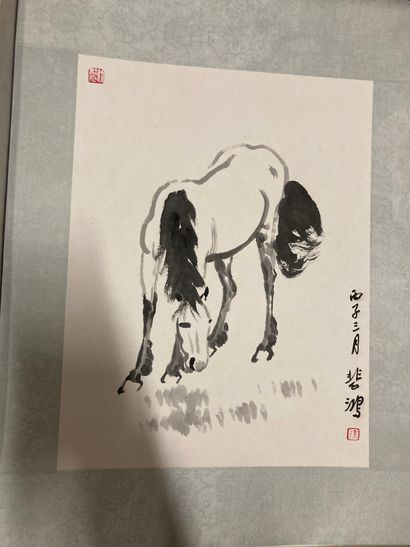 D'après Xu BEIHONG Ensemble de cinquante estampes sur papier représentant des chevaux....