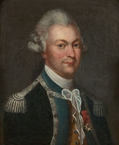 null Huile sur toile : Portrait d'un officier supérieur portant la croix de chevalier...