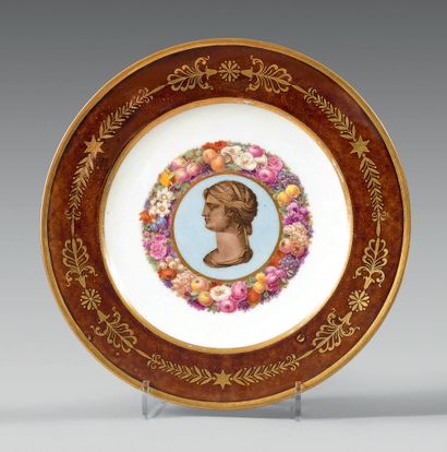 null Plate in Sèvres porcelain, hard paste, service with tortoiseshell background,...