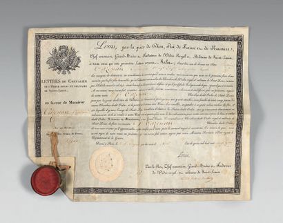 null Diploma of knight of the royal and military order of Saint-Louis awarded to...