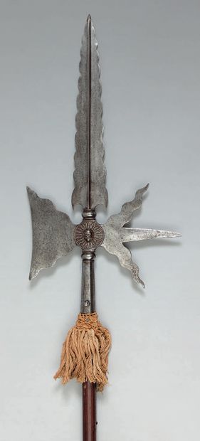 null Beautiful halberd of cent-Suisses of the guard of Louis XV, of wrought iron,...
