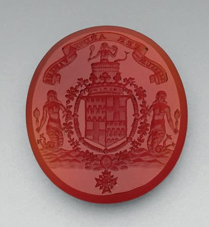 null *Cornelian oval escutcheon engraved with the arms of Charles Olivier de Saint-Georges,...