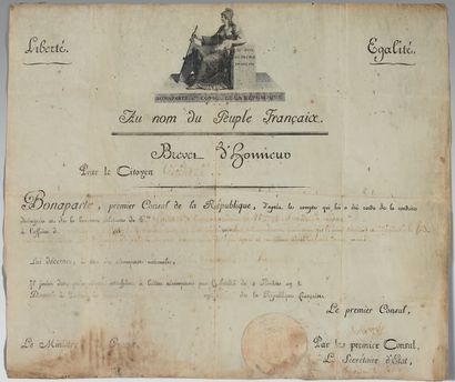 null Honorary patent on partly printed parchment, vignette of the Republic by B....