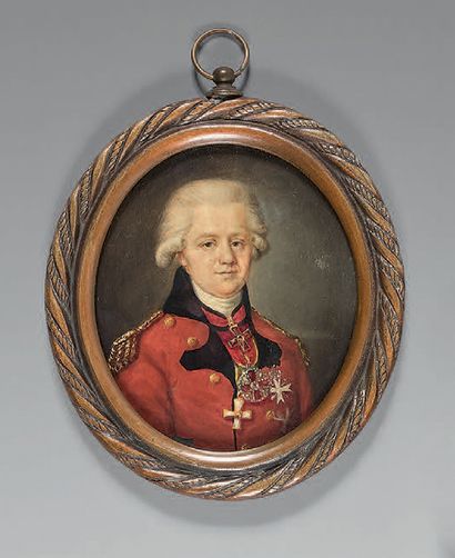null Grande miniature ovale : Portrait d'un officier supérieur de l'ordre de Malte,...