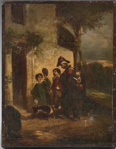 null Small oil on canvas like Charlet, signed lower left (unidentified): A wounded...