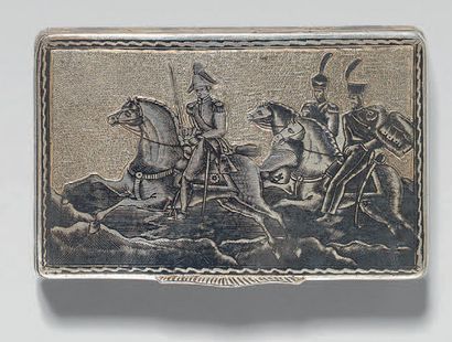 null Rectangular silver and vermeil snuffbox, hallmarked, with niello decoration,...