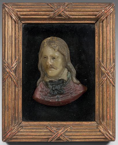 null Wax bust, in half round, presumed portrait of Marceau, signed on the field:...