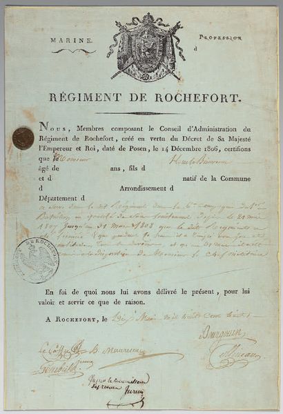 null Partly printed document, vignette with the imperial big coat of arms: "MARINE...