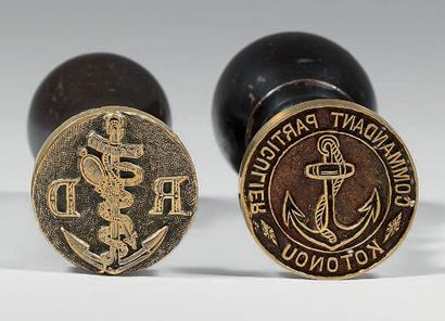 null Two ink stamps of the French colonial army in brass, handles in turned wood...