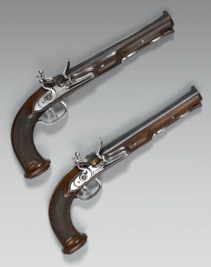 null Paire de pistolets à silex d'officier de la Manufacture de Versailles, canons...