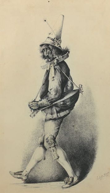 JOB (Jacques Onfroy de Bréville, dit) [Joueur de mandoline]. Paris, 1878, dessin...