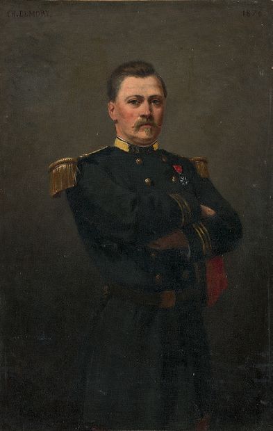 null Oil on canvas : Three quarters portrait of a captain of the 33rd regiment of...