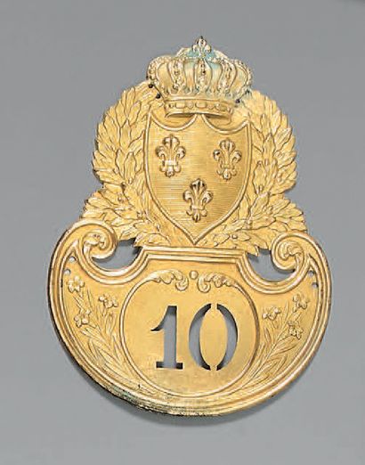 null Plaque de shako d'officier du 10e régiment d'infanterie de ligne modèle 1821,...