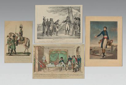  Four engravings, one watercoloured, dated 25 frimaire an VIII : "BONAPARTE haranguing...