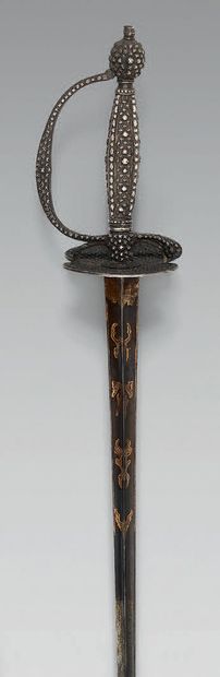null Court sword, guard entirely in silver, hallmarked, with diamond point decoration;...