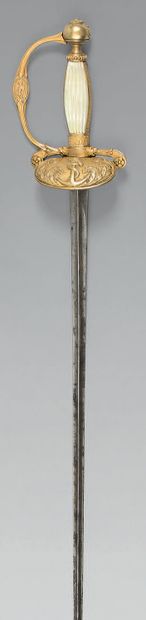 null Épée d'officier de santé de type 1816/1819, garde en laiton ciselée et dorée,...