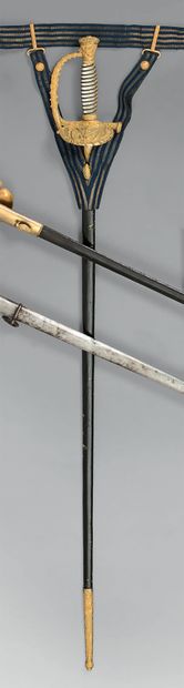 null Épée d'officier supérieur de marine modèle 1837/1853, garde en laiton entièrement...