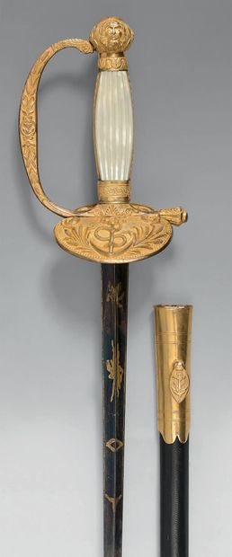 null Belle épée d'officier supérieur de marine de type 1816/1819, garde en laiton...