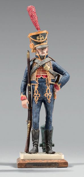 Bernard Belluc Figurine en faïence polychrome: marin de la garde impériale, signée...