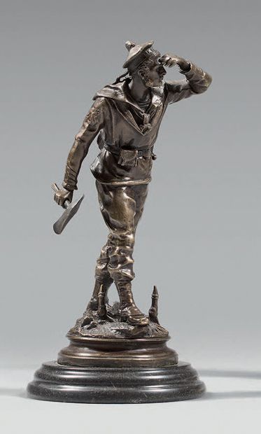 C. Anfrie (1833/1905) Bronze patiné: "Marin du Bayard", tenant une hache à la main...