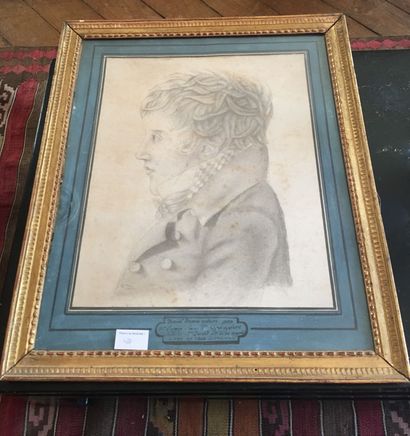 null Ecole française du XIXème-Profil de jeune homme-Crayon, piqûres-28 x 31 cm