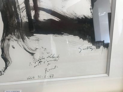 null Lot de 3 encadrés : -Guttuso. Femme à la chaussure encre noire signée et dédicacée...