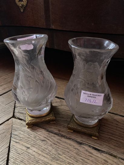 Pair of crystal vases, mounted in bronze...