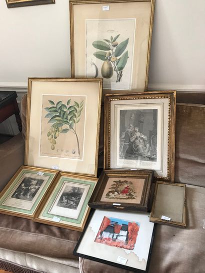 null Lot of framed pictures including engraving : the curious shepherd, the dog and...