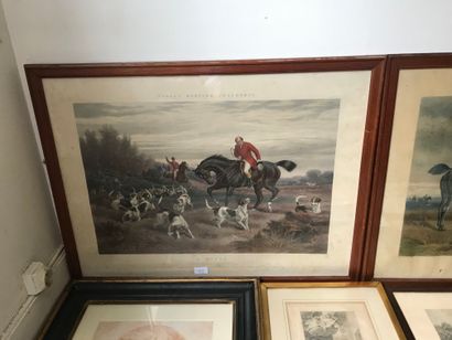  Lot of framed pictures with hunting theme, Mickey, Face, engraving, reproduction...