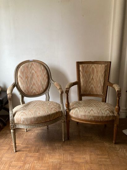 2 armchairs cabriolets in natural wood and...