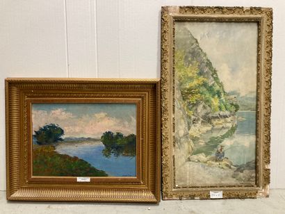 null 2 framed : Landscape with the lake signed in bottom on the right Jacques Puig....