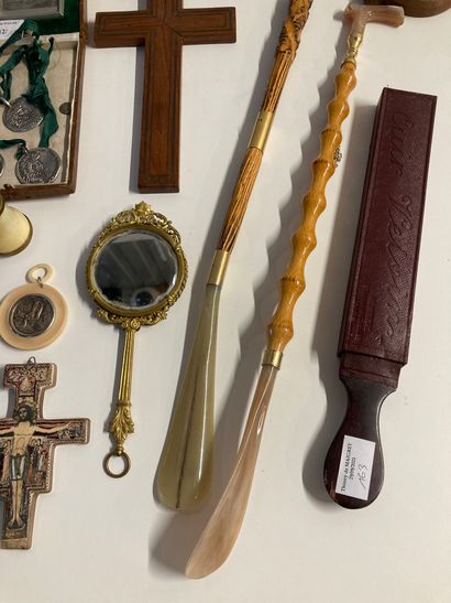 null Set of crucifixes, shoehorns, letter openers, theatre binoculars, compasses,...