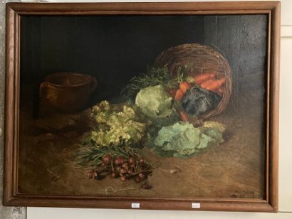  Ref 25: Still life with vegetables 
Oil on canvas signed and dated lower right Marie...