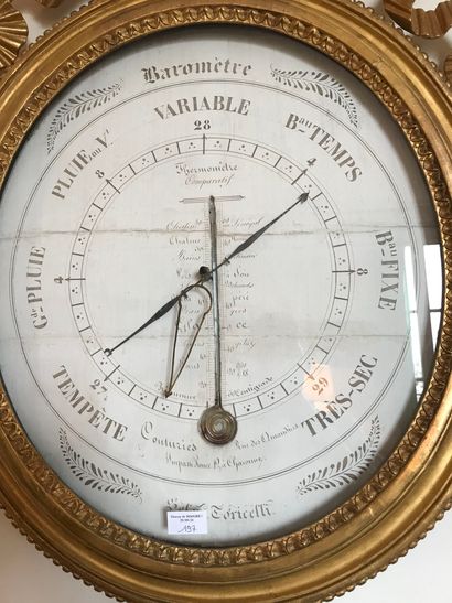  Oval barometer in gilded wood 
Restoration period 
(bends, restoration) 
H : 86...
