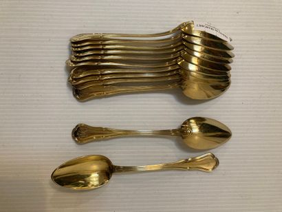 12 small spoons in vermeil 
314g 
Lot sold...