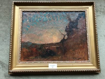  School of the end of the 19th century 
Landscape of twilight 
Oil on cardboard signed...