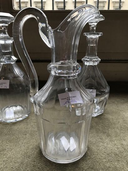 null 3 crystal decanters and 1 ewer with cut sides

Sold as is