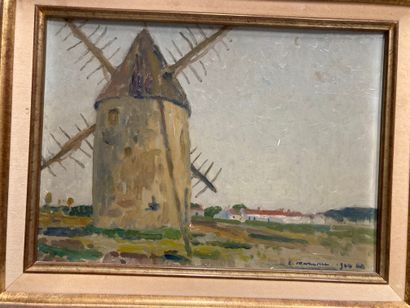 null 
2 framed : Mill. Oil on cardboard signed E. Maxence (?) and dated lower right...