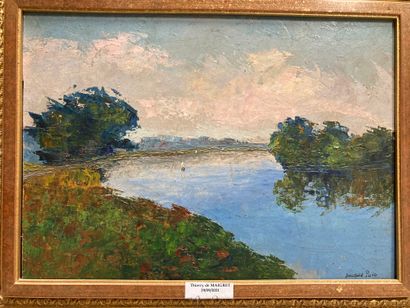 null 2 framed : Landscape with the lake signed in bottom on the right Jacques Puig....