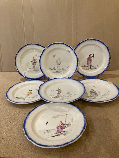 CREIL. Seven earthenware plates, decorated...