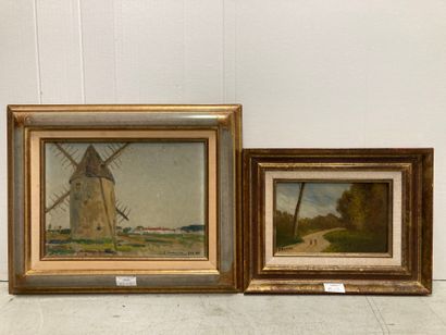 null 
2 framed : Mill. Oil on cardboard signed E. Maxence (?) and dated lower right...