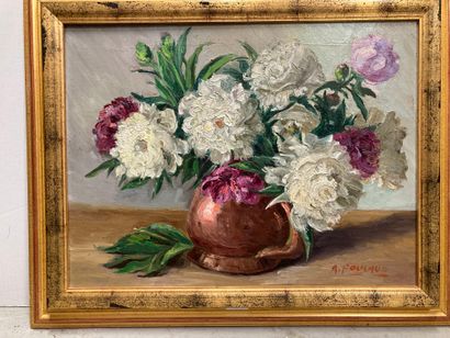 null 2 framed : Bouquet signed down left G. Sauclières. Oil on cardboard. 48 x 75...