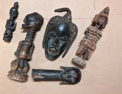 null Box Lot of African objects including shields, sculptures, masks...etc