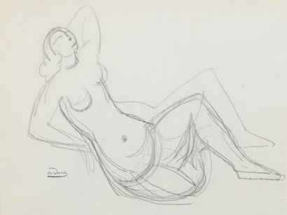 null André DERAIN (1880 - 1954) - Etude de nu allonge et Nu de dos - Deux dessins...