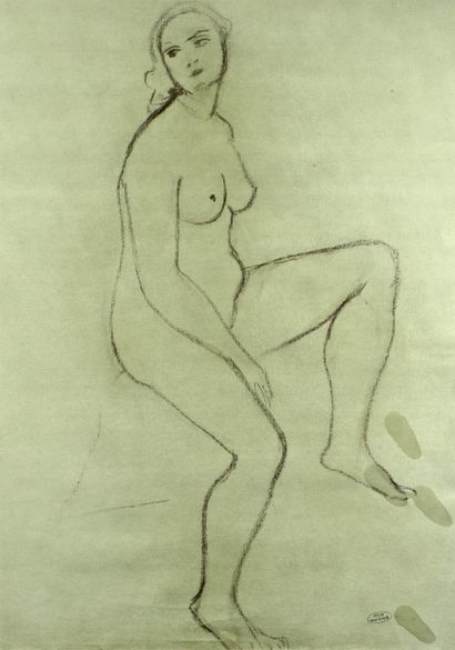 null André DERAIN (1880 - 1954) - Modèle nu assis - Dessin au crayon noir sur papier...