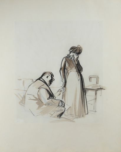 null Jean-Louis FORAIN (1852 - 1931) - La rupture - Dessin à l encre et au lavis...