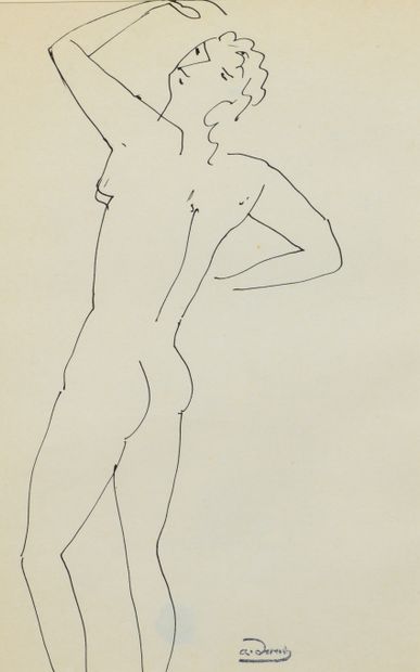 null André DERAIN (1880 - 1954) - Nu assis de profil - Modèle debout de profil -...