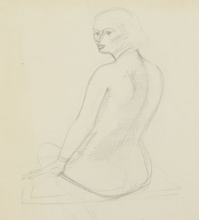 null André DERAIN (1880 - 1954) - Modèle nu assis de dos - Dessin au crayon noir...