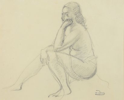 null André DERAIN (1880 - 1954) - Modèle nu assis - Deux dessins au crayon noir et...
